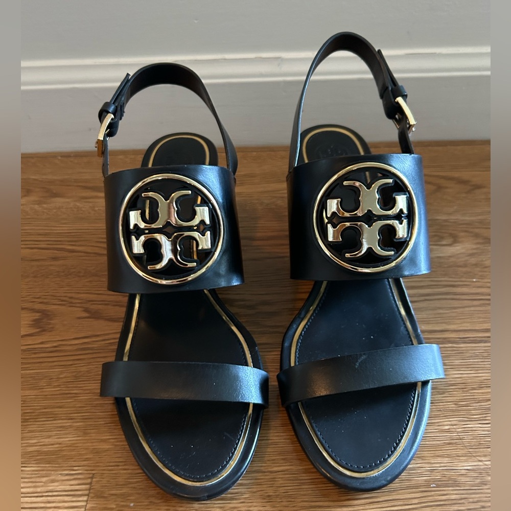 Tory Burch Miller Metal-Logo Sling Back Wedge Sandal